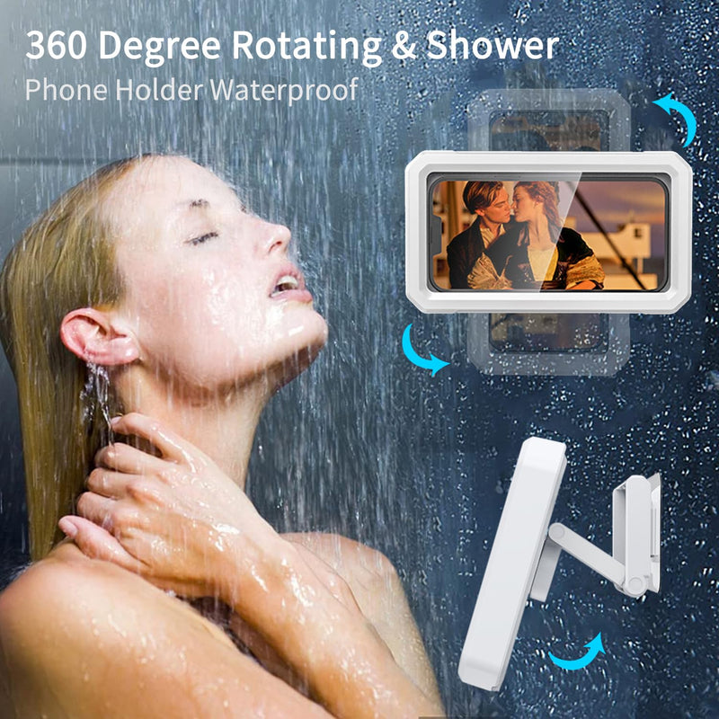 AFARER Shower Phone Holder Waterproof 360° Rotation Adjustable Shower Phone Case Holder, Wall Mirror Bathtub Kitchen Phone Mount Holder
