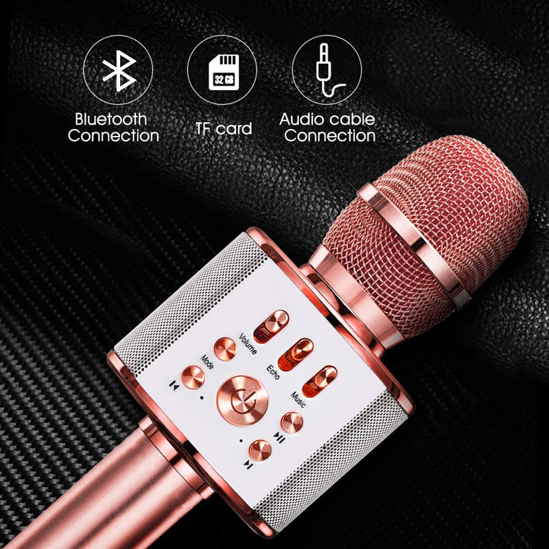 [AUSTRALIA] - Diyomate Wireless Bluetooth Karaoke Microphone Handheld KTV Home Mic Singing Speaker Player Party Birthday Professional Microphones for iOS/Android (Rose Gold) Rose gold 