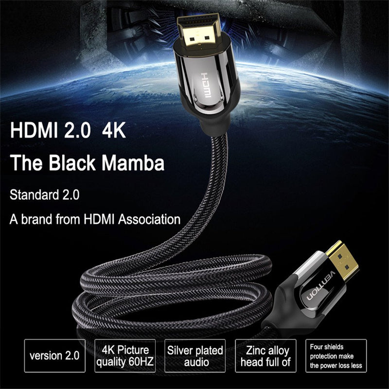 HDMI 2.0 Cable, VENTION High Speed HDMI 2.0 4K Ultra HD Silver Cable Supports Ethernet, Xbox Play Station, PS3, PS4, PC, TV (2m/6.5ft, Black) 2m/6.5ft
