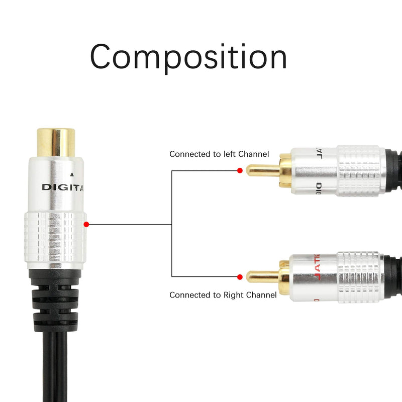 SinLoon RCA Y-Adapter Audio Cable,Premium Aluminium Alloy Single RCA Female to 2 Dual Male RCA Digital Coaxial Splitter Gold Plated Adapter Audio Cable(RCA/F-2M)