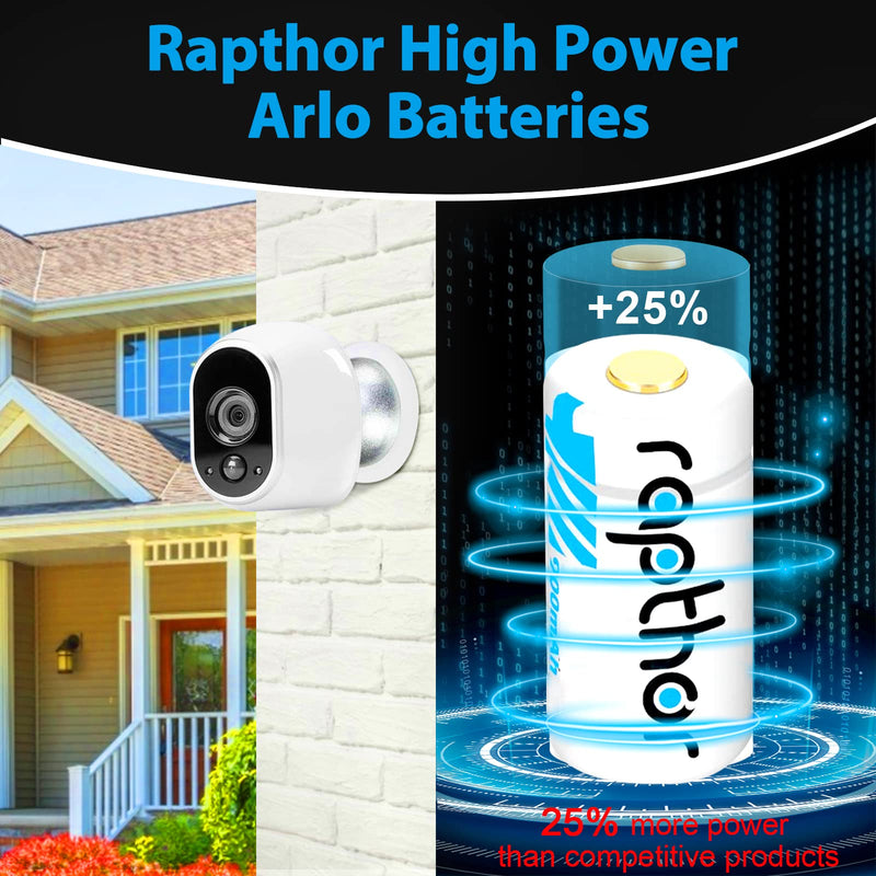 Rapthor 123A Lithium Batteries 900mAh 8 Pack for Arlo Wireless Cameras Flashlights Smart Sensors (550 Cycles)