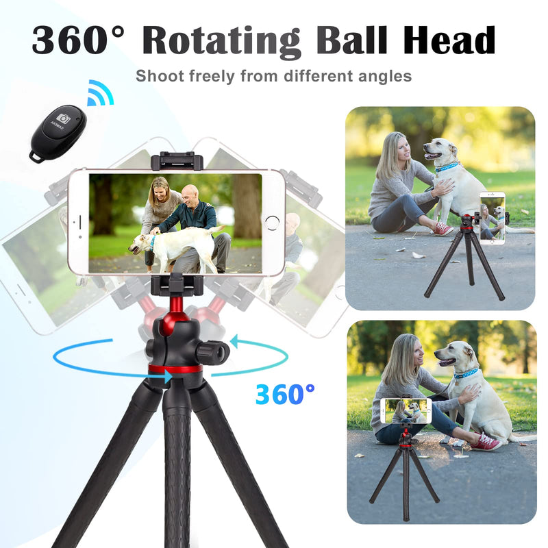 [AUSTRALIA] - LCNCY Flexible Phone Tripod Stand, Flexible iPhone Tripod with Remote, Mini Camera Tripod with Cold Shoe, 360° Waterproof Portable Travel Flexible Tripod Compatible with iPhone/Android/DSLR/Gopro Black + red 