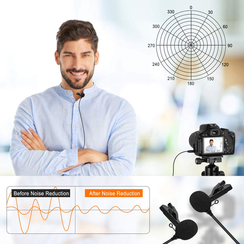 Comica CVM-D02 Dual Lavalier Microphones,Omnidirectional Condenser Hands-free Clip-on Lapel Mic with 3.5mm TRS Connector,Lav mic for Camera,DSLR,iPhone,Android,Huawei,Sony,PC, Laptop(Black)(4.5meters) 14.7ft Black