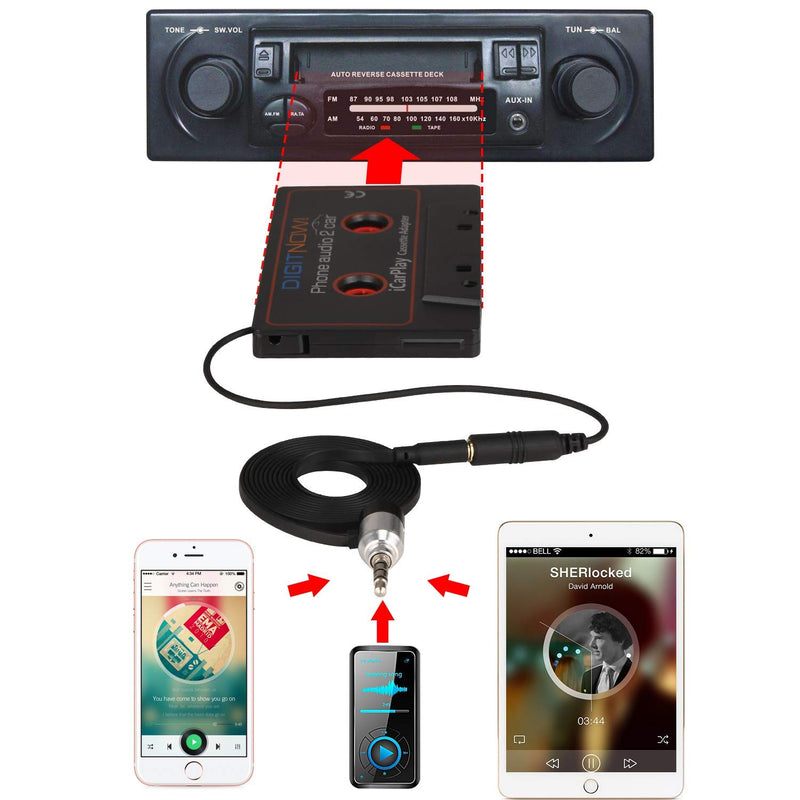Car Cassette Adapter to Play Smartphone Music Through Cassette Deck, with Auxiliary Calling Microphone, with 3.5mm Universal Audio Cable, for Car, Phone, MP3 Black