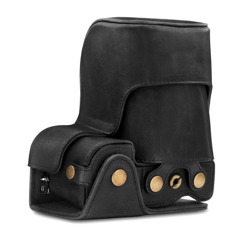 MegaGear Ever Ready Leather Camera Case Compatible with Sony Alpha A6100, A6400 (18-135mm) Black