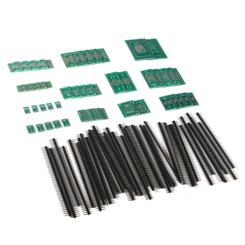 ALAMSCN 51PCS 12 Types SMD to DIP Adapter PCB Proto Board Plate Converter SOP SOT 0402/0603/0805 TQFP QFN + 40PCS 2.54mm Male 40 Pin Header