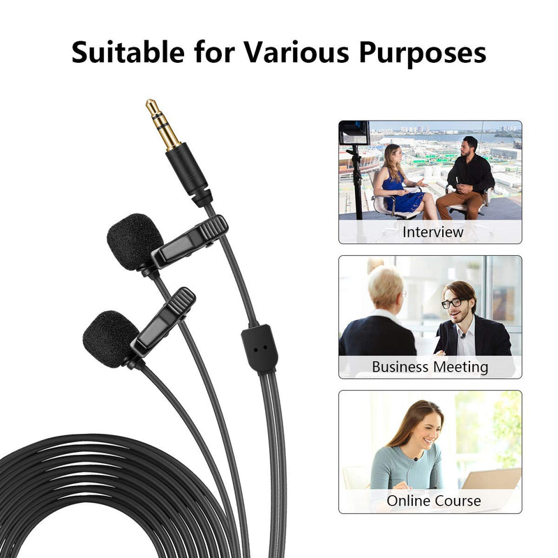 Lavalier Lapel Microphone, Camera Microphone 19.7 Ft Long Working Distance Recording for DSLR Camera Smartphone Interview YouTube Vlogging, Conference, Podcast