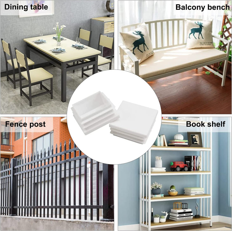 MroMax 20PCS 1.5" x 1.5" (LxW) Plastic Tubing Plug Square Post End Caps for Handrail Stair Newel Guardrail Tube White