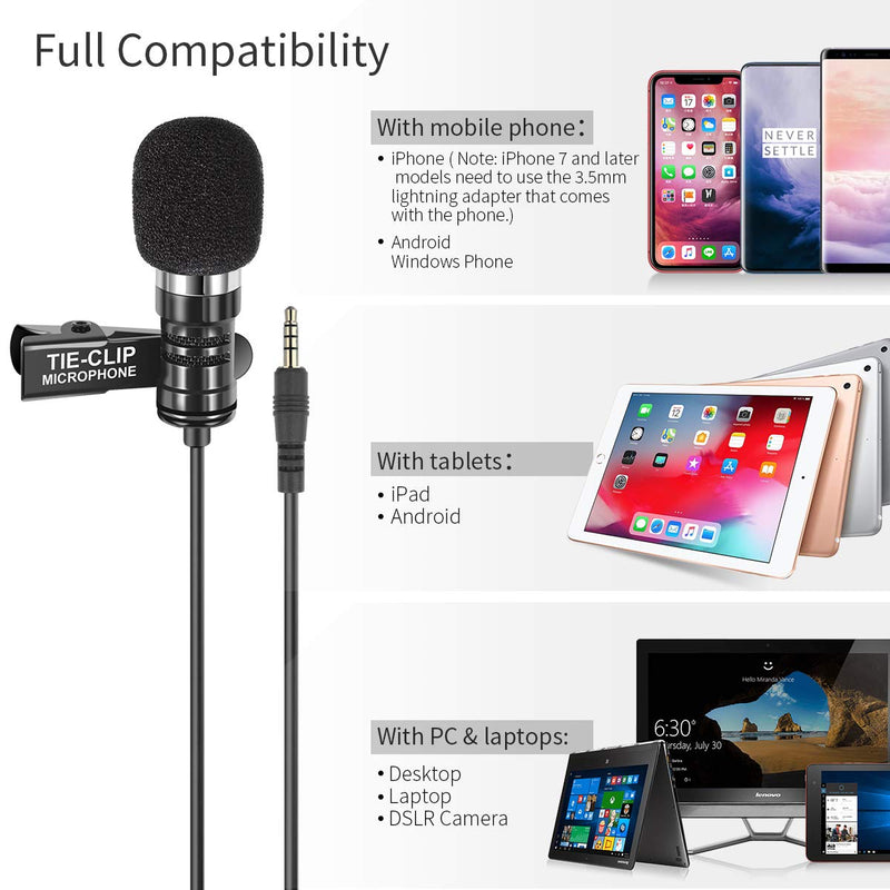 [AUSTRALIA] - InnoGear Lapel Microphone with 6.5 Feet Extension Cable and 4 to 3 Pin Adapter 3.5mm Clip-on Omnidirectional Lavalier Mic for iPhone Android Smartphone 