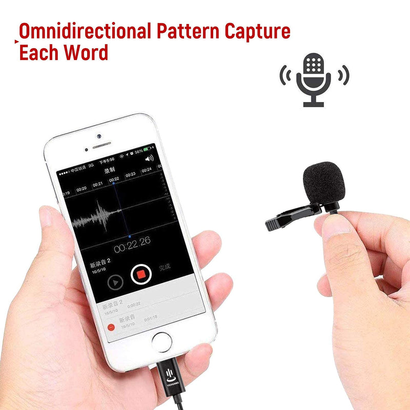 6M/19FT Professional Lavalier Lapel Microphone Omnidirectional Condenser Mic Compatible with iPhone 6/7/7 plus/8/8 plus/11/11 Pro/12, iPhone X/XS/XR,YouTube Facebook Interview Video Recording 6M iOS