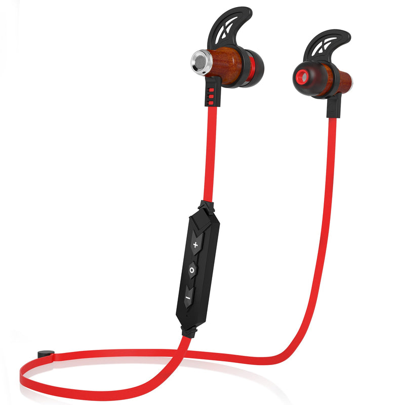 Symphonized NRG Bluetooth Wireless Wood in-Ear Noise-isolating Headphones, Earbuds, Earphones with Mic & Volume Control (Red) Red