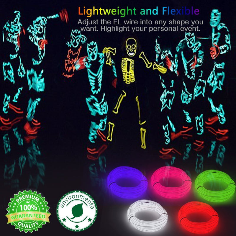 [AUSTRALIA] - Zitrades EL Wire Neon Lights Kit with Portable AA Battery Inverter for Halloween Christmas Party Decoration (White, Blue, Red, Green, Pink, 5 by 1-Meter) 5 By 1, Red,green,blue,white,pink 