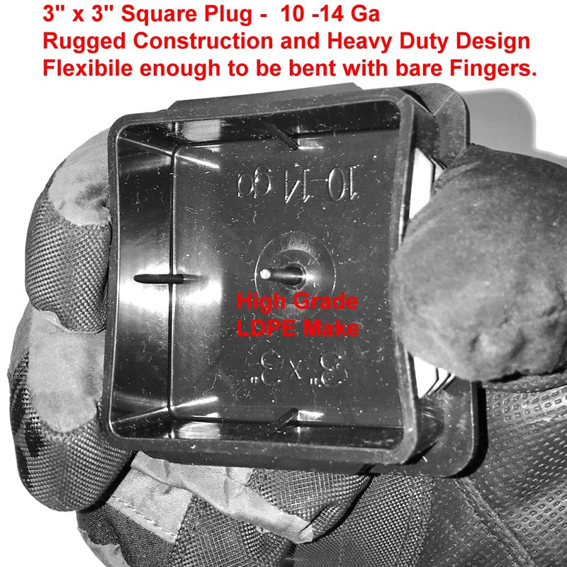 (Pack of 4) 3" Square Plastic Plugs |10 14 Ga - 3 x 3 Inch (for ID 2.74" to 2.83") | Flexible Ridges n Side Walls | Heavy Duty Impact Resistant 1/4" Thick LDPE Cap - Tubing Plugs