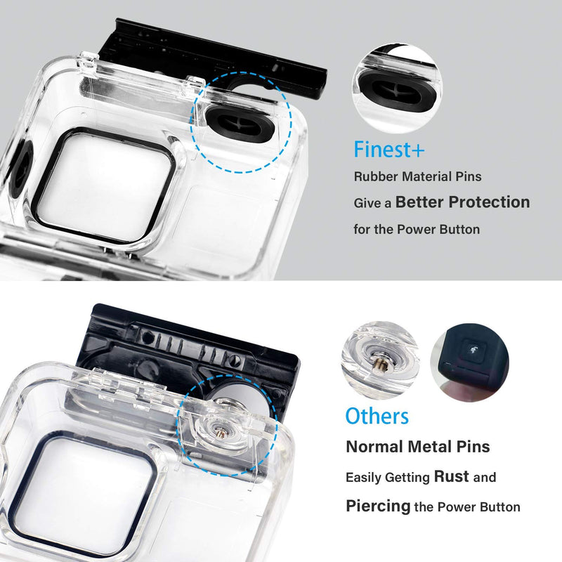 FINEST+ 60m Waterproof Housing Case for GoPro Hero 8 Black Diving Protective Housing Shell with Bracket Accessories for Go Pro Hero8 Action Came Rubber Material Pins Protect The Power Botton Waterproof Case for GoPro Hero 8