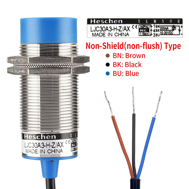 Heschen M30 Capacitive Proximity Sensor Switch Non-Shield Type LJC30A3-H-Z/AX Detection 1-15mm 10-30VDC 200mA NPN Normally Closed(NC) 3 Wires