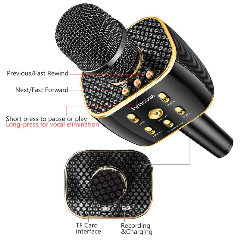 hmovie Bluetooth Wireless Karaoke Microphone, 3300mAh Portable Handheld Rechargeable Karaoke Machine Dual Speakers with Stereo Sound Party Home Birthday Gift for All iPhone/Android/PC