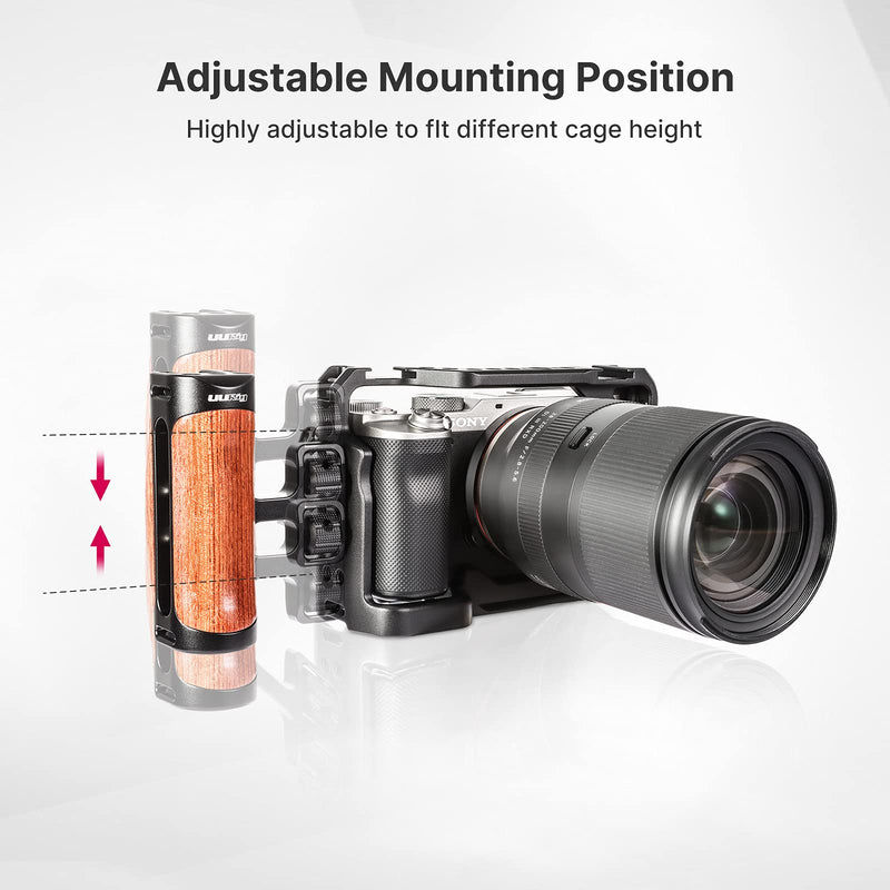 R075 Wooden Handle Grip Left Right Compatible for Sony A6400 A6600 A7III A7IV Nikon Canon Panasonic Camera Cage, for iPhone/Smartphone Video Rig Video-graphy Accessories Mobile Filming 1/4" Bracket