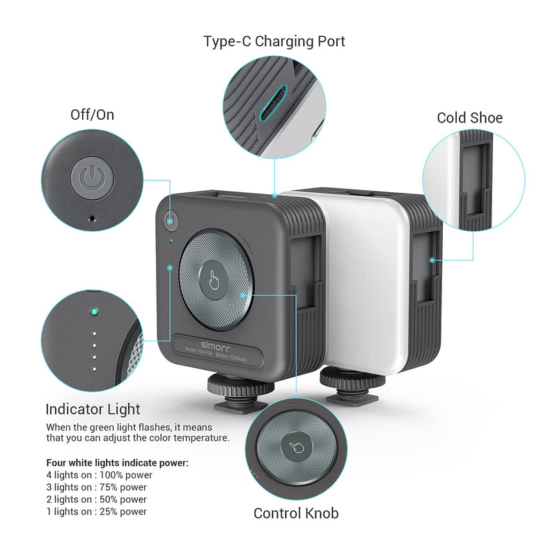 [AUSTRALIA] - simorr LED Video Light, Portable Camera Lights, 96 LED Beads for Photography Video Lighting, Rechargeable 2200mAh CRI 95+ 2700-6500K Dimmable Panel w 3 Cold Shoe 3286 