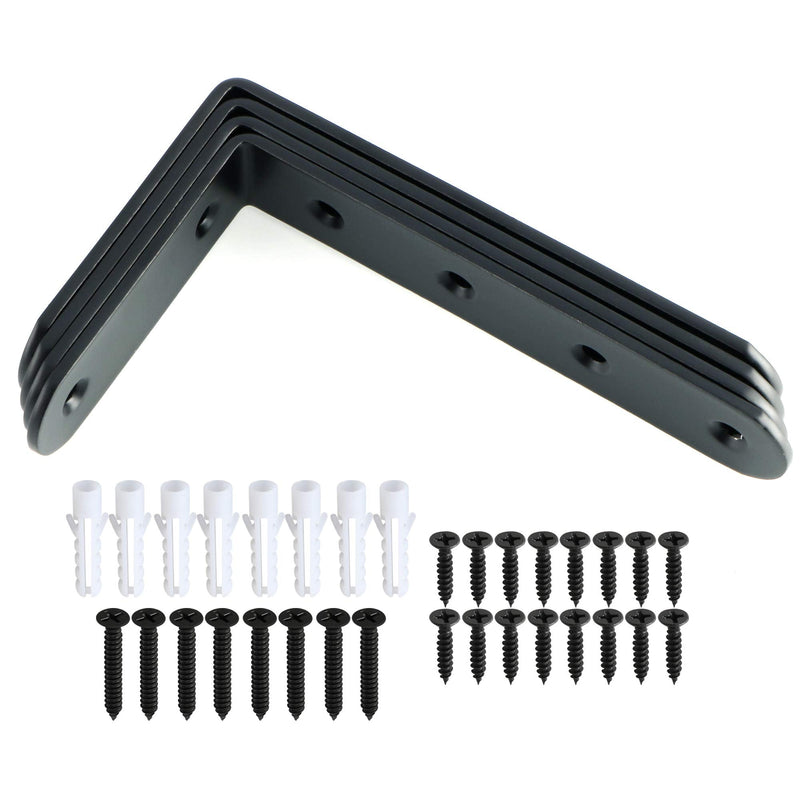 Alise Floating Shelf Bracket Widened and Thickened Stainless Steel Brackets Heavy Duty Corner Brace Support Wall Hanging 5x3Inch,4Pcs Black Finish 5x3 Inch
