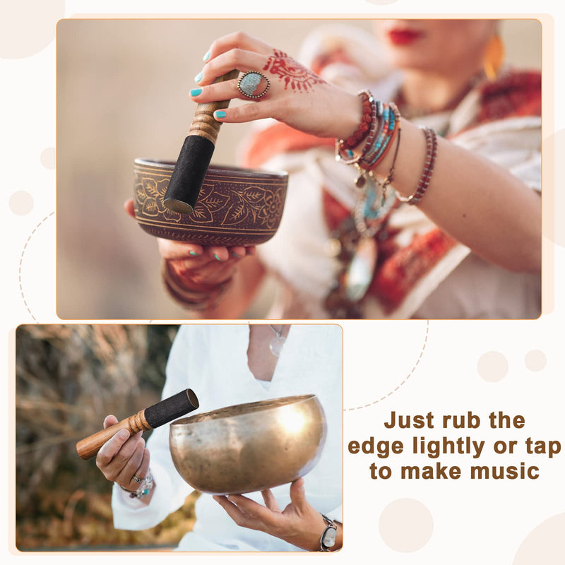 2 Pieces Tibetan Singing Bowl Mallet Hard Wooden Striker Leather Wrapped Meditation Mallet Sound Bowl Stick Buddha Musical Instruments for Buddhist Meditation Yoga Chime Relaxation