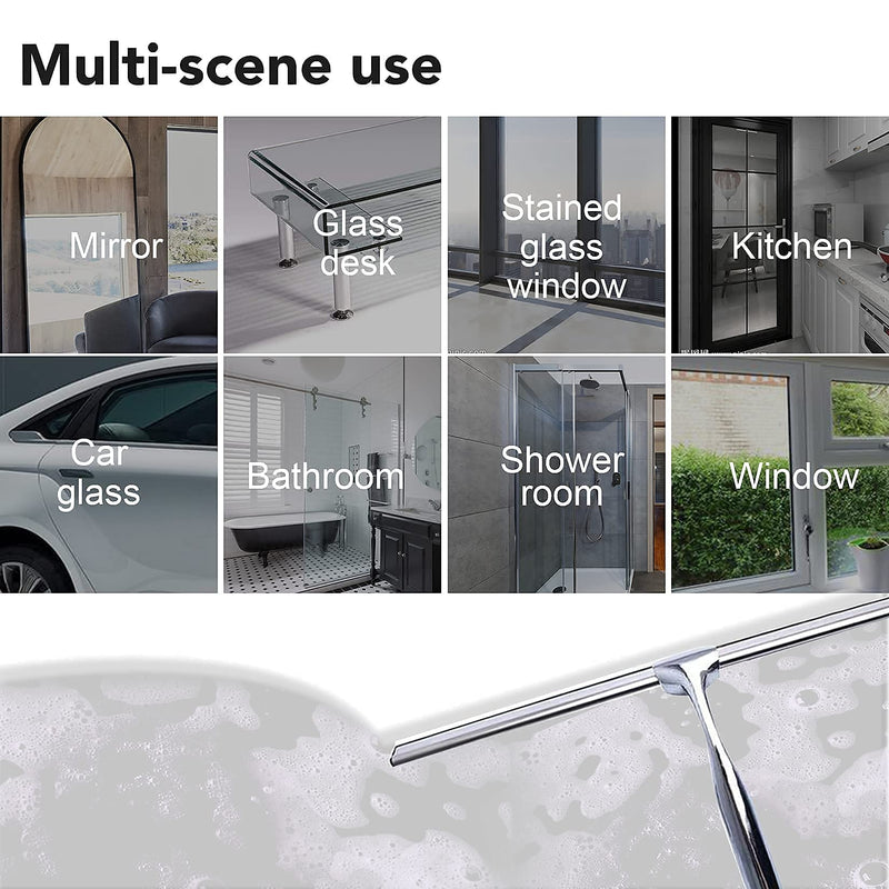 10" Shower Squeegee Car Glass Bathroom 304 Stainless Steel Shower Squeegee Mop with Adhesive Hook