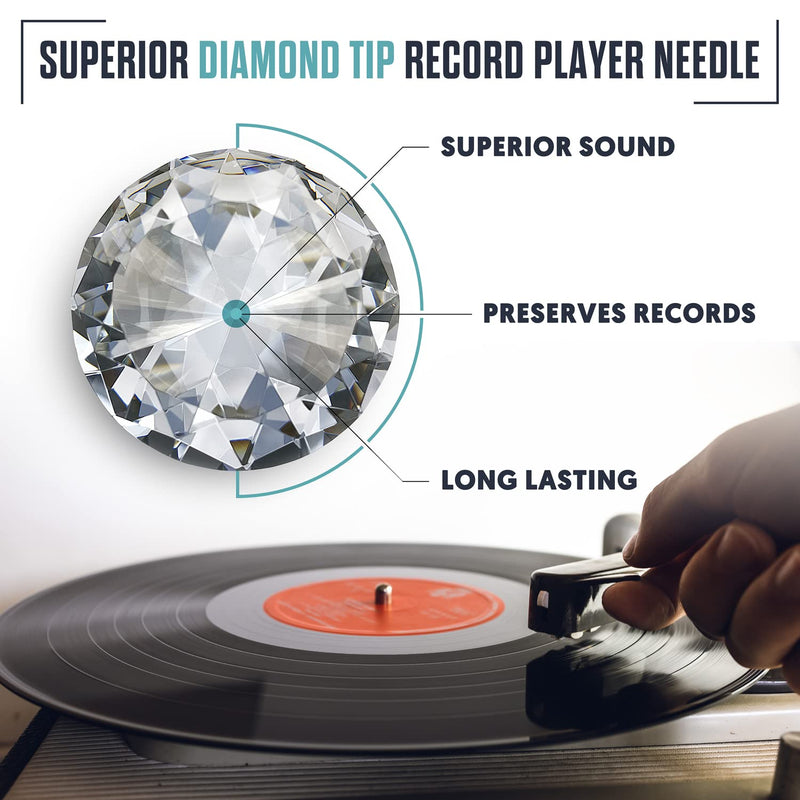 3-Pack Record Player Needle Replacement w/Diamond Tip - Compatible with Crosley, Jensen, Pyle, Detrola & More - Superior Sound - Protect Your Vinyl - 3000Hrs of Playback – Quick Install