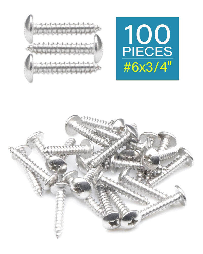 100Pcs #6 x 3/4" Truss Head Phillips Wood Screws Stainless Steel 304 Self Tapping Screw | by IMSCREWS 100 Pcs #6x3/4" Silver