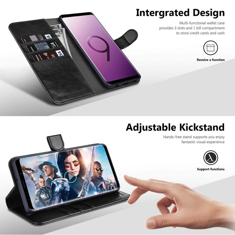 OCASE Samsung Galaxy S9 Plus Case, S9 Plus Wallet Case [TPU Shockproof Interior Protective Case] [Card Slot] [Kickstand] [Magnetic Closure] Leather Flip Case for Samsung Galaxy S9 Plus (Black) Black