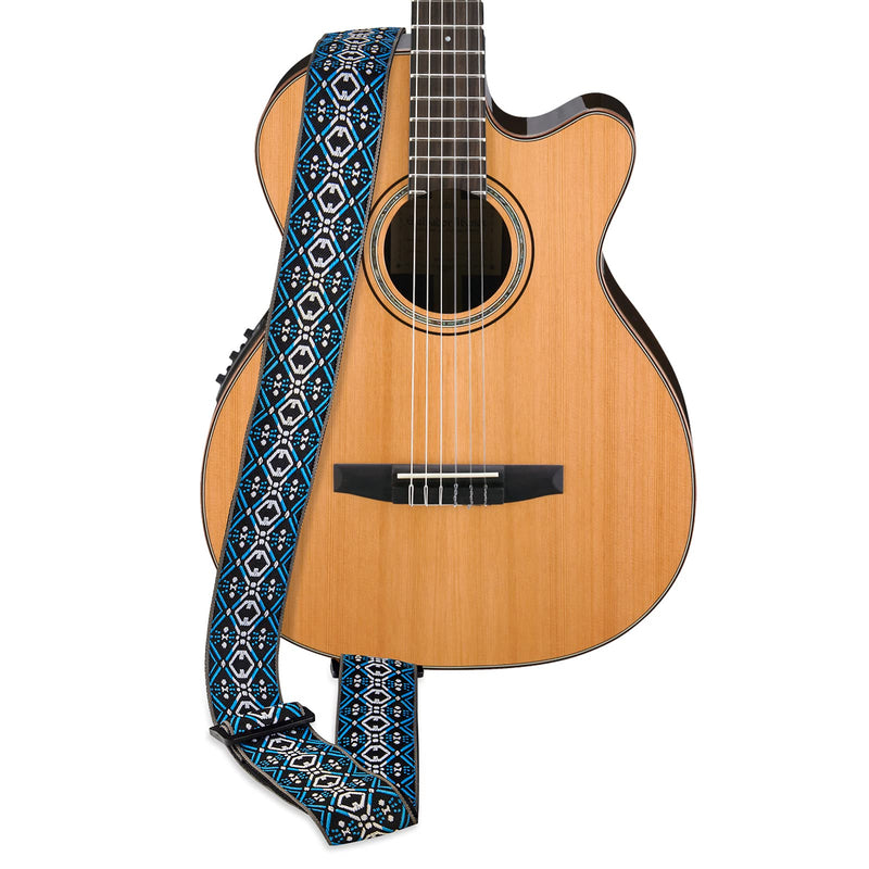 KQJ Guitar Strap Set, Jacquard Weave 100% Cotton, Genuine Leather Ends Guitar Shoulder Strap Guitar Belt for Bass, Electric & Acoustic Guitars [Free Parts Included]