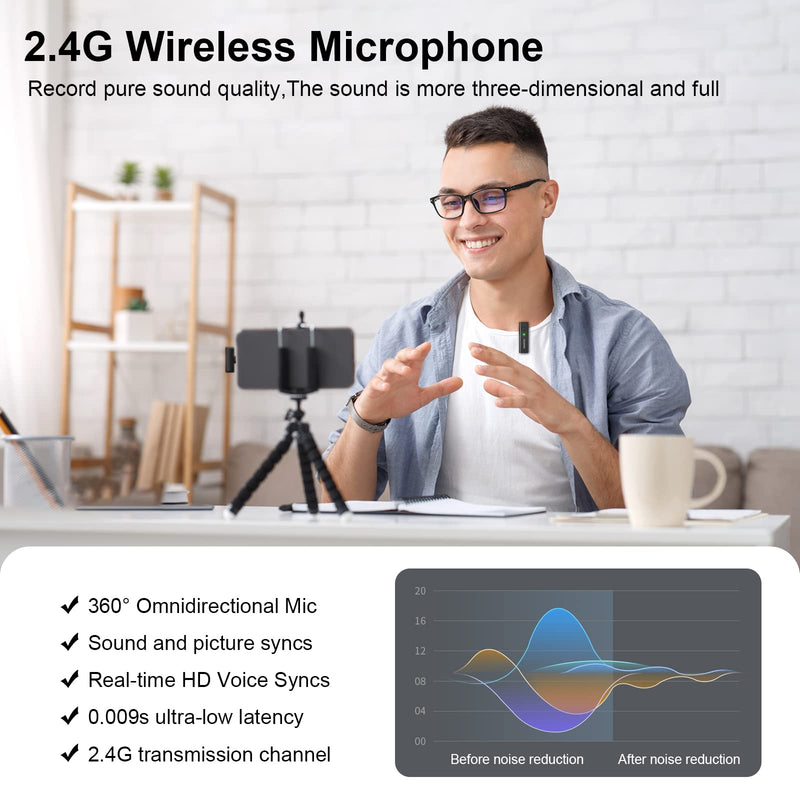 Aokeo Wireless Lavalier Lapel Microphone,Plug＆Play, UHF Rechargeable Transmitter Receiver Condenser Wireless Mic System, for iPhone, Camera, Smartphone, YouTube