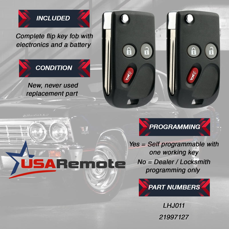 USA Remote Replacement Fits Cadillac Chevrolet GMC Key Fob Control 3btn LHJ011 21997127 Set of 2 Two