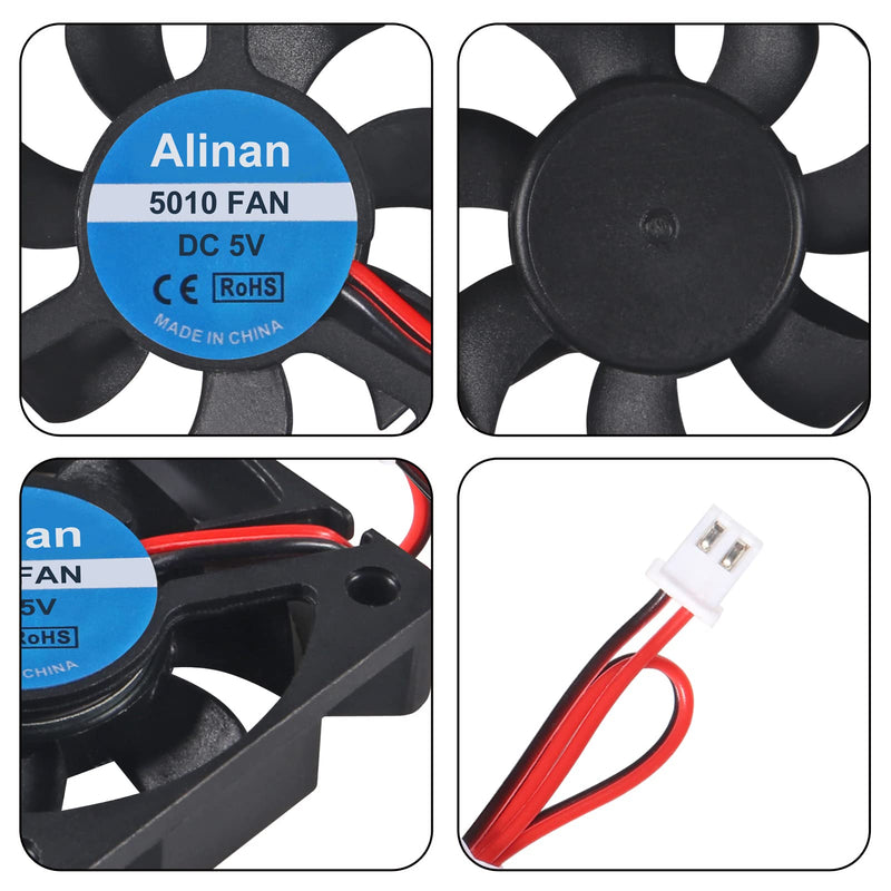 Alinan 6pcs 5010 5V Cooling Fan 50mm Silent Cooling DC 5V 0.08A Silent Quiet DC Brushless Cooling Fan 3D Printer Cooling Fan with 2Pin Wire Dual Ball Bearing Computer Fan 6