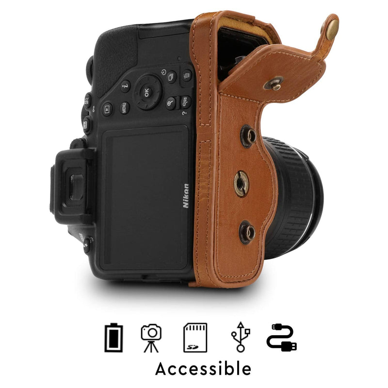 [AUSTRALIA] - Megagear MG1537 Nikon D3500 Ever Ready Leather Camera Case and Strap - Light Brown Compact 