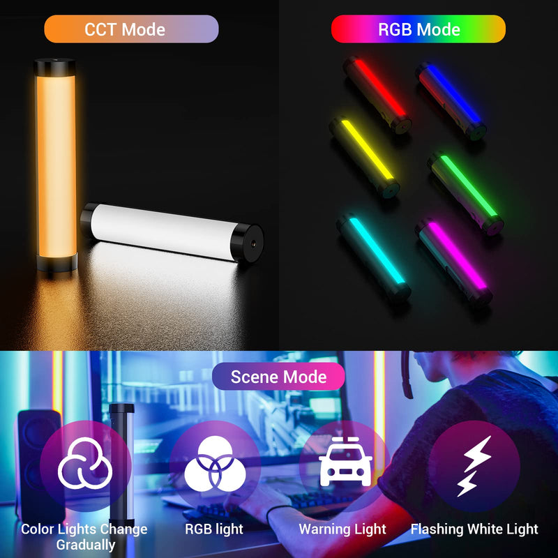 LUXCEO Handheld Light Wand, Multicolor RGB LED Video Light for Photography, 2000mAh Rechargeable Mini Light Stick for Video Shooting Professional Tube Lights with Magnetic for YouTube, TikTok(Black) Black