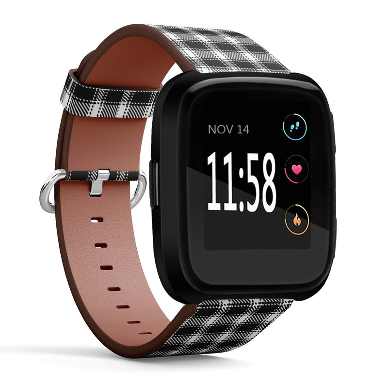 Compatible with Fitbit Versa/Versa 2 / Versa LITE - Leather Watch Wrist Band Strap Bracelet with Quick-Release Pins (Tartan Plaid)