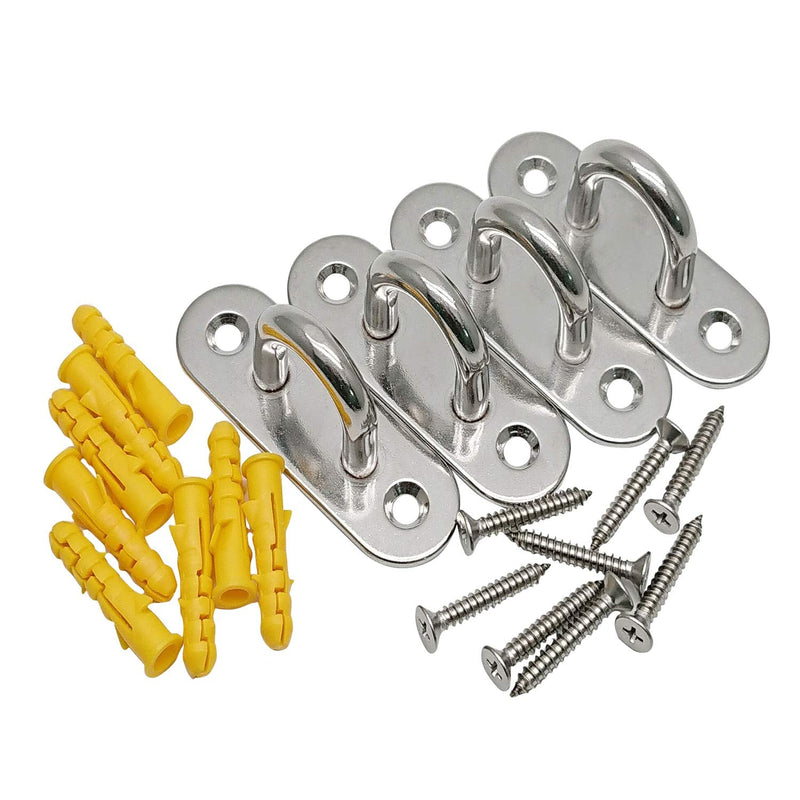 4 Pcs 3.1 Inch 304 Stainless Steel Ceiling Hooks Pad Eyes Plate Marine Hardware Hooks with Screws 3.1 x 1 Inch