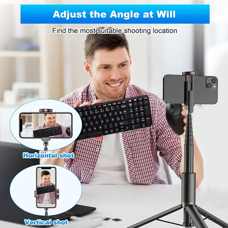 TONEOF 60" Cell Phone Selfie Stick Tripod,Smartphone Tripod Stand All-in-1 with Integrated Wireless Remote,Portable,Lightweight,Extendable Phone Tripod for 4''-7'' iPhone and Android (Black) Black
