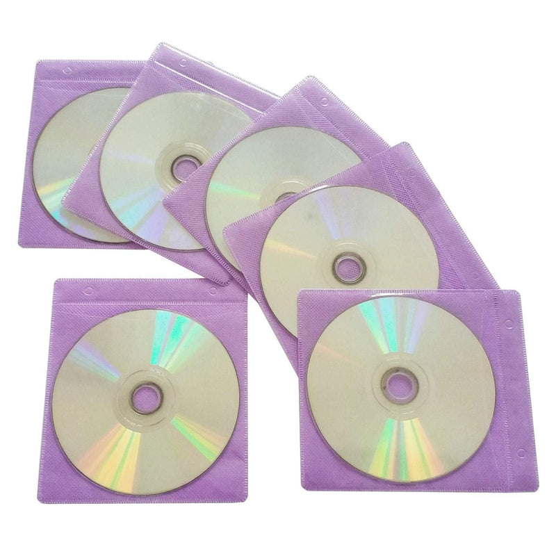 100 Pack Premium CD DVD Sleeves,Thick Non-Woven Material Double-Sided Refill Plastic Sleeve for CD and DVD Storage Binders Disc Case (Purple) Purple