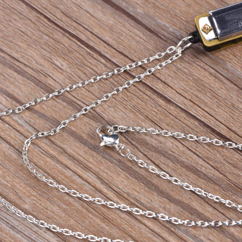 Bnineteenteam Mini Harmonica Necklace,Portable 4 Hole 8 Tone Necklace Music Instrument Musical Necklace Toy silver