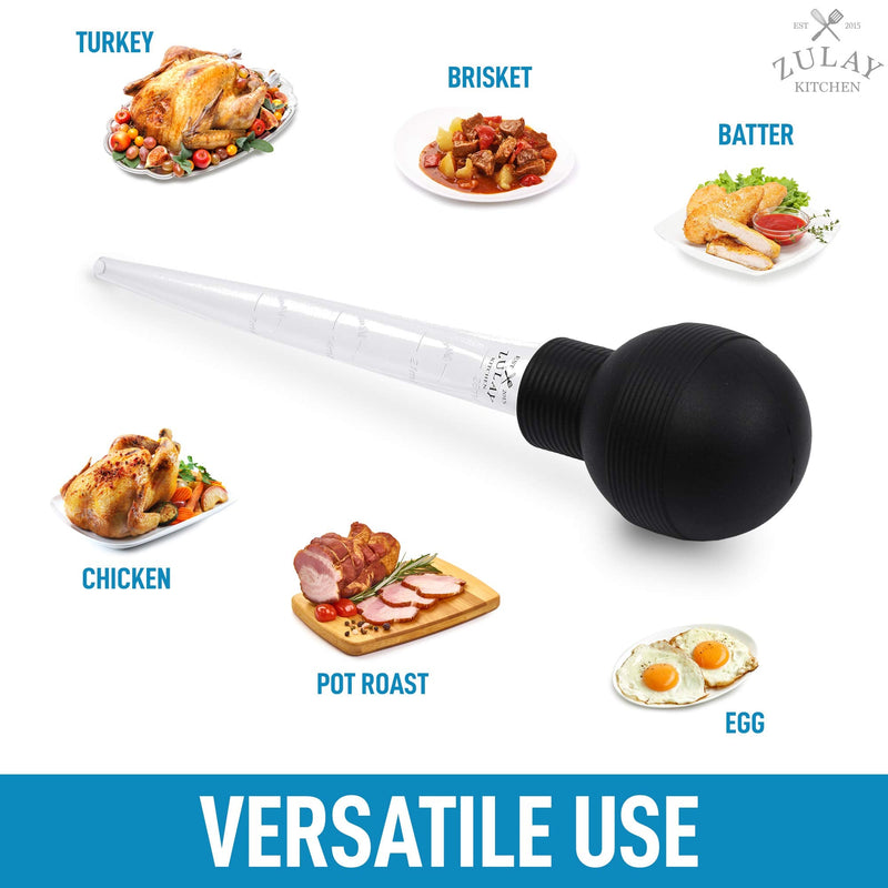 Zulay (Large) Turkey Baster With Cleaning Brush - Food Grade Syringe Baster For Cooking & Basting With Detachable Round Bulb - Ideal For Butter Drippings, Glazes, Roasting Juices for Poultry, and More