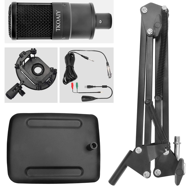 DIOKAYI Improved Desktop Condenser Microphone Kit, 3.5mm microphone kit for PC computers, with adjustable microphone arm bracket, can be used for podcasts in game studios to record YouTube videos