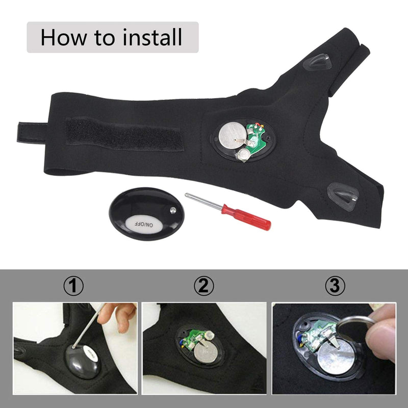 LED Flashlight Glove Gifts for Men Father Day Outdoor Fishing Gloves Dad Men Gifts with Stretchy Strap Screwdriver for Repairing Cars Night Running Fishing Camping Hiking in Dark Place A pair of black gloves