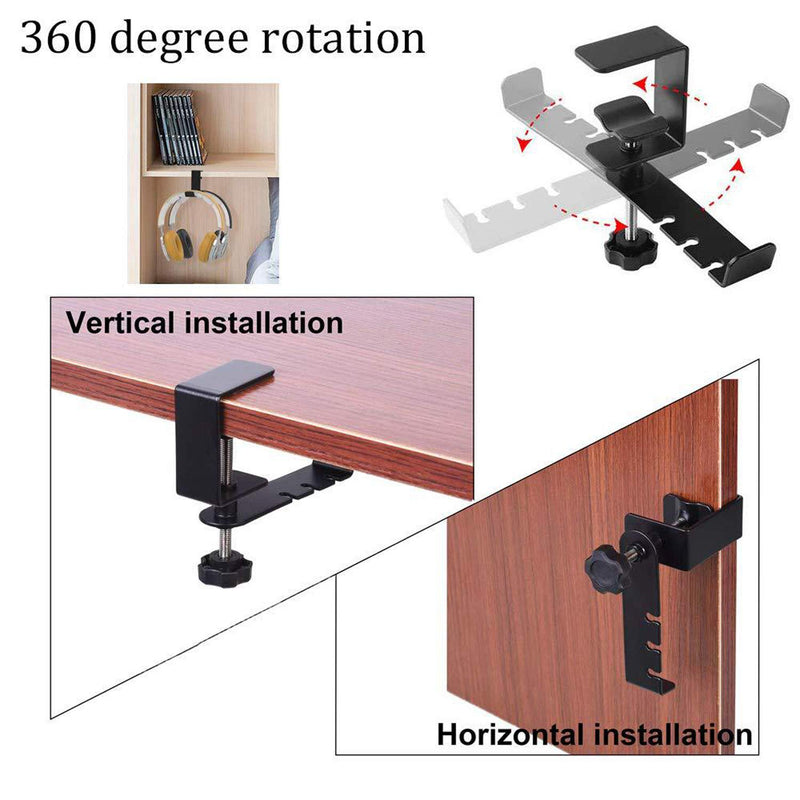 TS LLC Black Foldable Headphone Stand Holder Bracket Clip Hook Under The Table Metal Earphone Hanger with Adjustable Clamp Screwless for Holding Game Headset,Carrying Bag