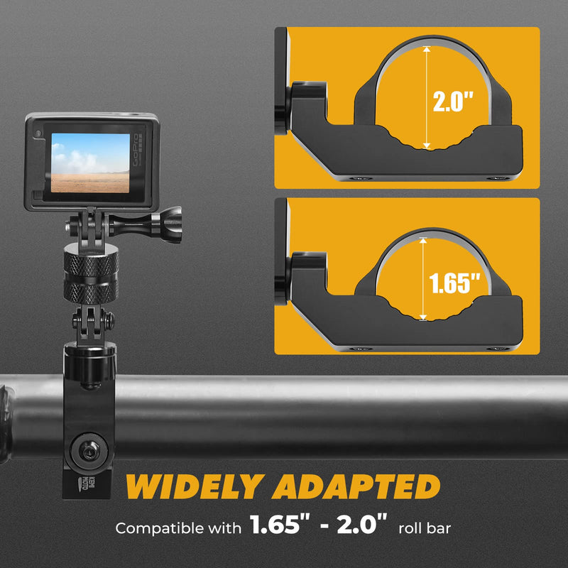 kemimoto UTV ATV Camera Mount Compatible with Gopro Roll Bar Mount for Roll Cage with 1.65"-2", Aluminum & 360 Mount for Hero 9 8 7 6 5 4, SJCAM, DJL for Motorcycle, Bike, Truck, Boat, ATV, UTV