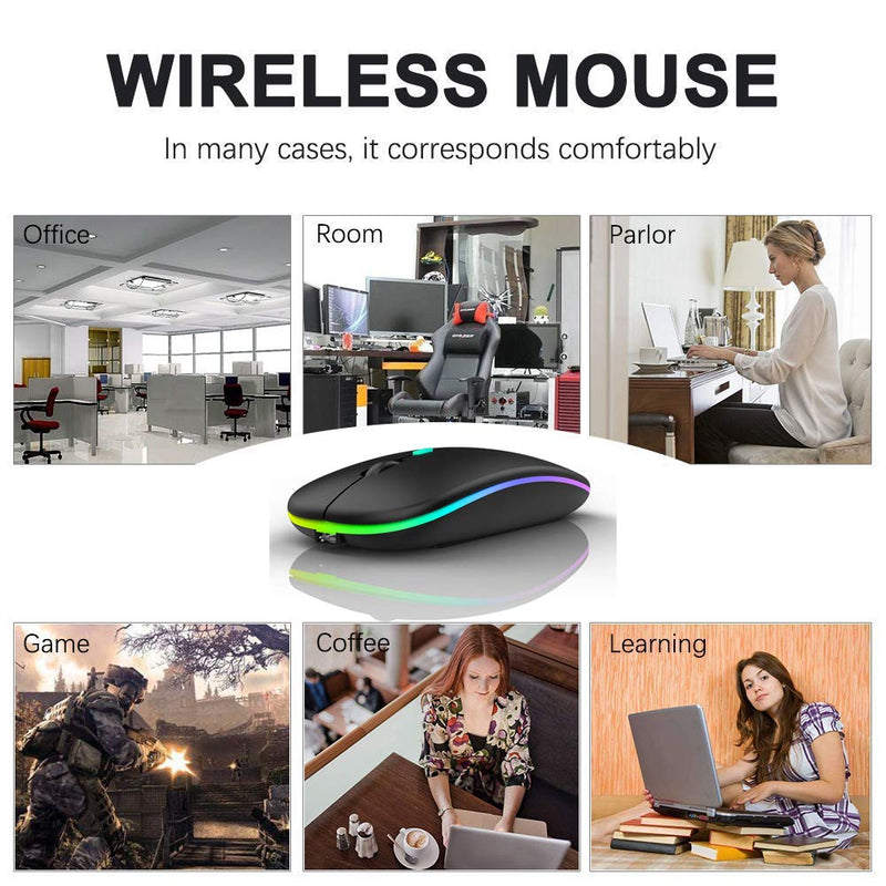 LED Wireless Mouse, Slim Rechargeable Wireless Silent Mouse, 2.4G Portable USB Optical Wireless Computer Mice with USB Receiver for Notebook, PC, Laptop, Computer, Desktop