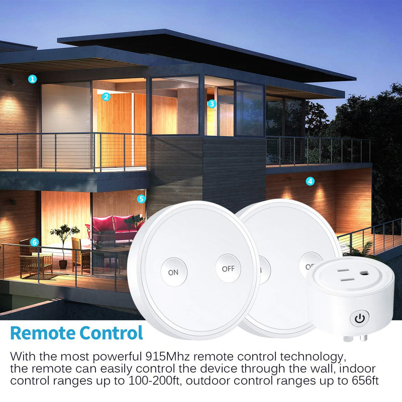 LoraTap Mini Remote Control Outlet Plug Adapter with Remote, 656ft Range Wireless Light Switch for Household Appliances, No Hub Required, 10A/1100W, White, 2 Years Warranty (2 Remotes + 1 Outlet)