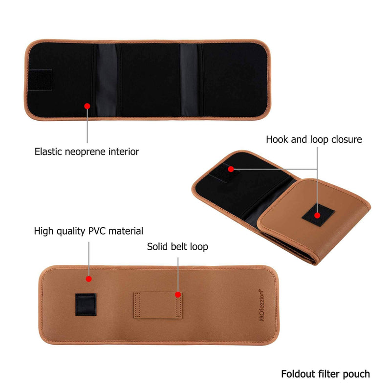 PROfezzion 3-Pocket Foldout Filter Pouch for 82mm Camera Lens Round Filter, Shock Resistant & Anti Scratch Photography Filter Case, Filter Carry Case with Microfiber Cleaning Cloth 3-Pocket for 82mm Lens Filter