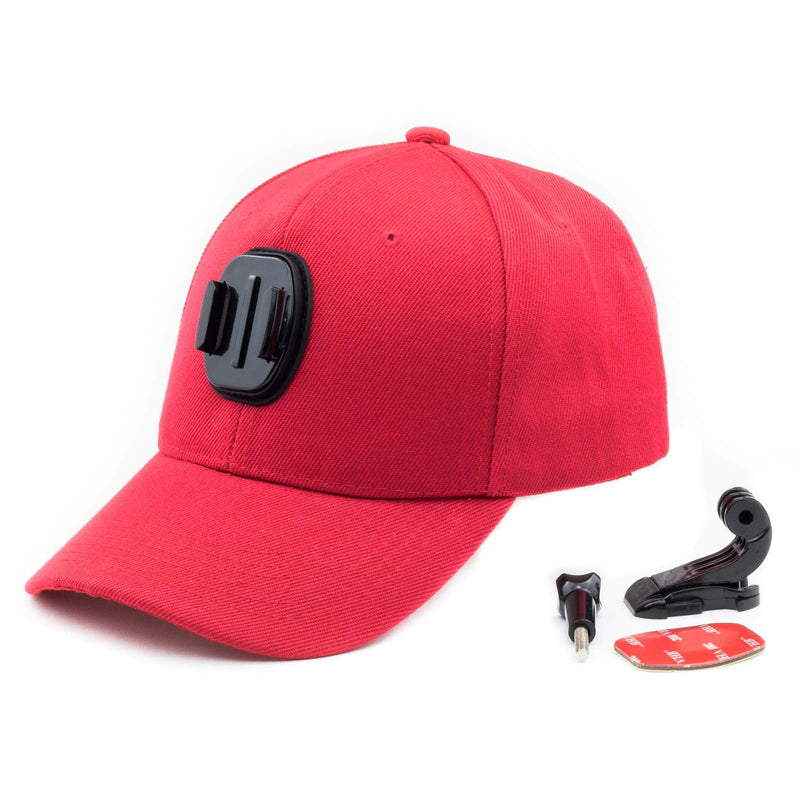 DigiCharge Baseball Cap Hat with Action Camera Holder Mount Bracket, Compatible with GoPro Hero Akaso Crosstour Campark Fitfort Garmin VIRB Apeman Sony Camkong Motorola Victure Kitvision Nikon Cam Red