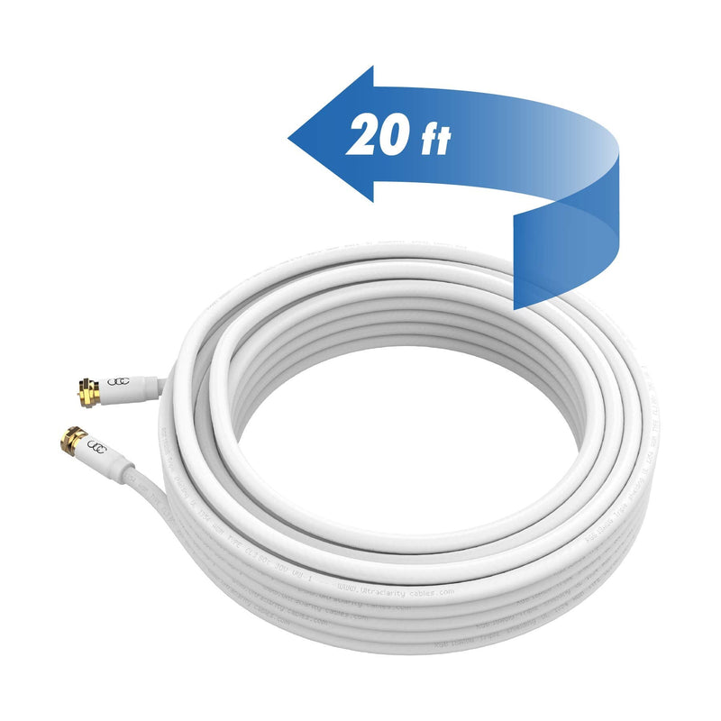 [AUSTRALIA] - Coaxial Cable (20 ft) Triple Shielded - RG6 Coax TV Cable Cord Wire in-Wall Rated - Digital Audio Video with Male F Gold Plated Connectors -20 feet 20 feet white 1 