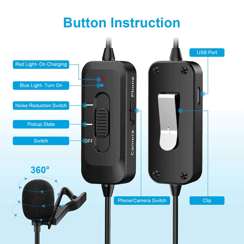 [AUSTRALIA] - Professional Lavalier Microphone for iPhone, Camera, PC, Android, Lavalier Lapel Microphone with USB Charging, Omnidirectional Lapel Mic with Noise Reduction for Video, YouTube, Interview, Vlogging 